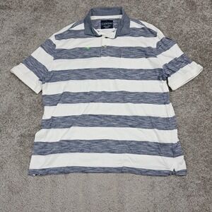Canda C&A Mens XL Blue White Striped Short Sleeve Cotton Polo Shirt
